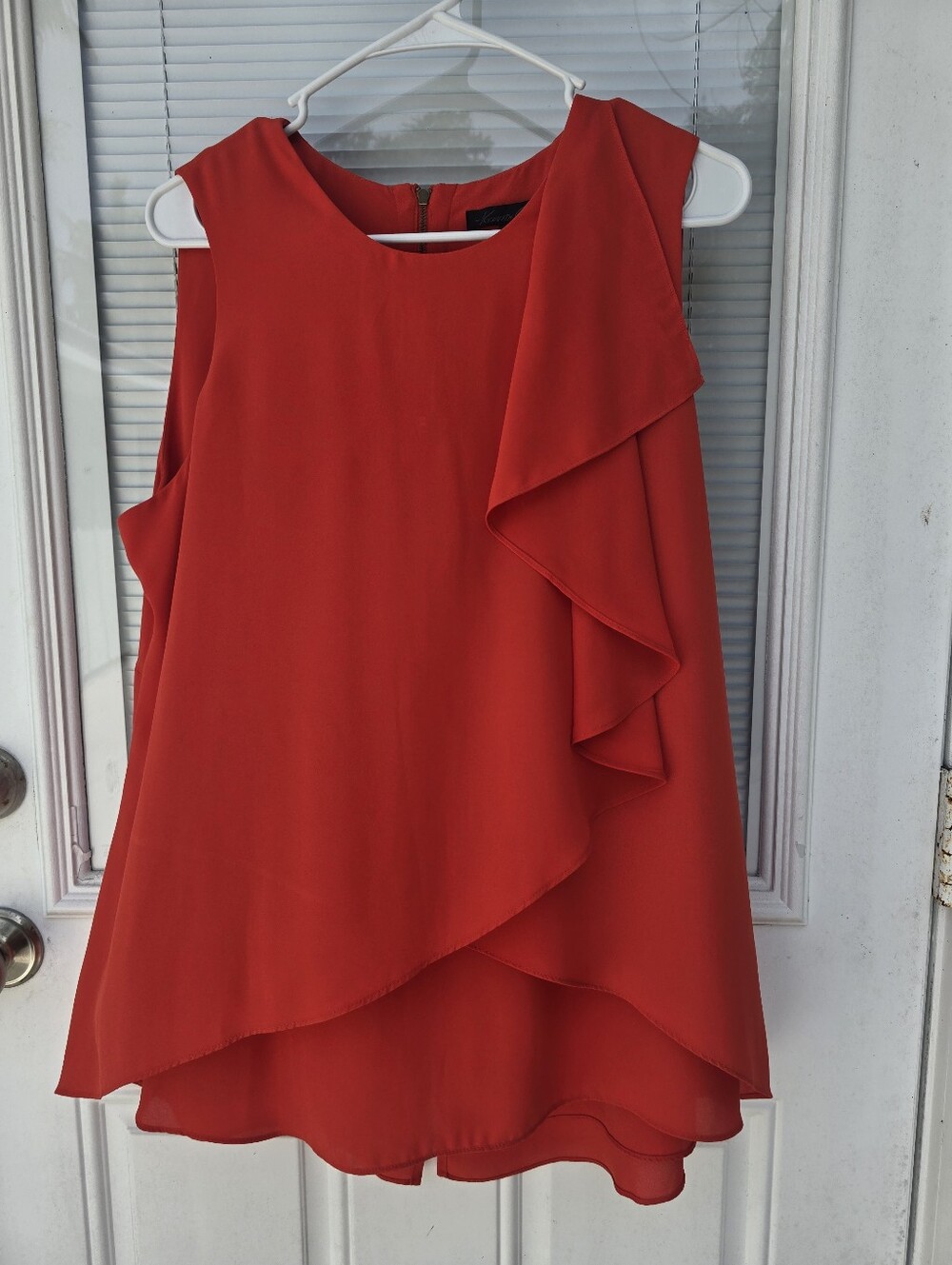 Kenneth Cole Red Sleeveless Asymmetrical Ruffle Dress